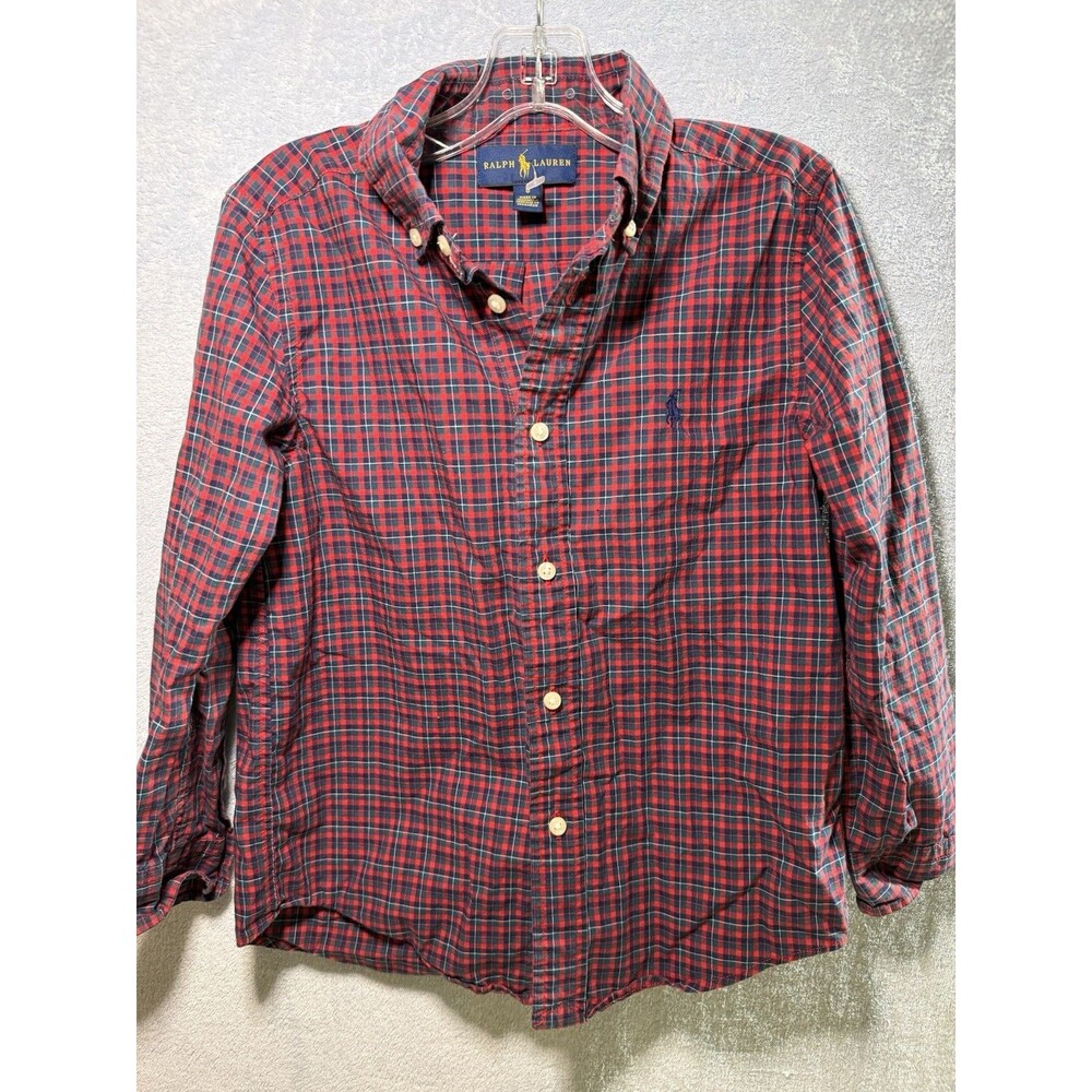 POLO Ralph Lauren Red Woven Plaid BD Dress Shirt, Christmas/holiday—boys Size 6